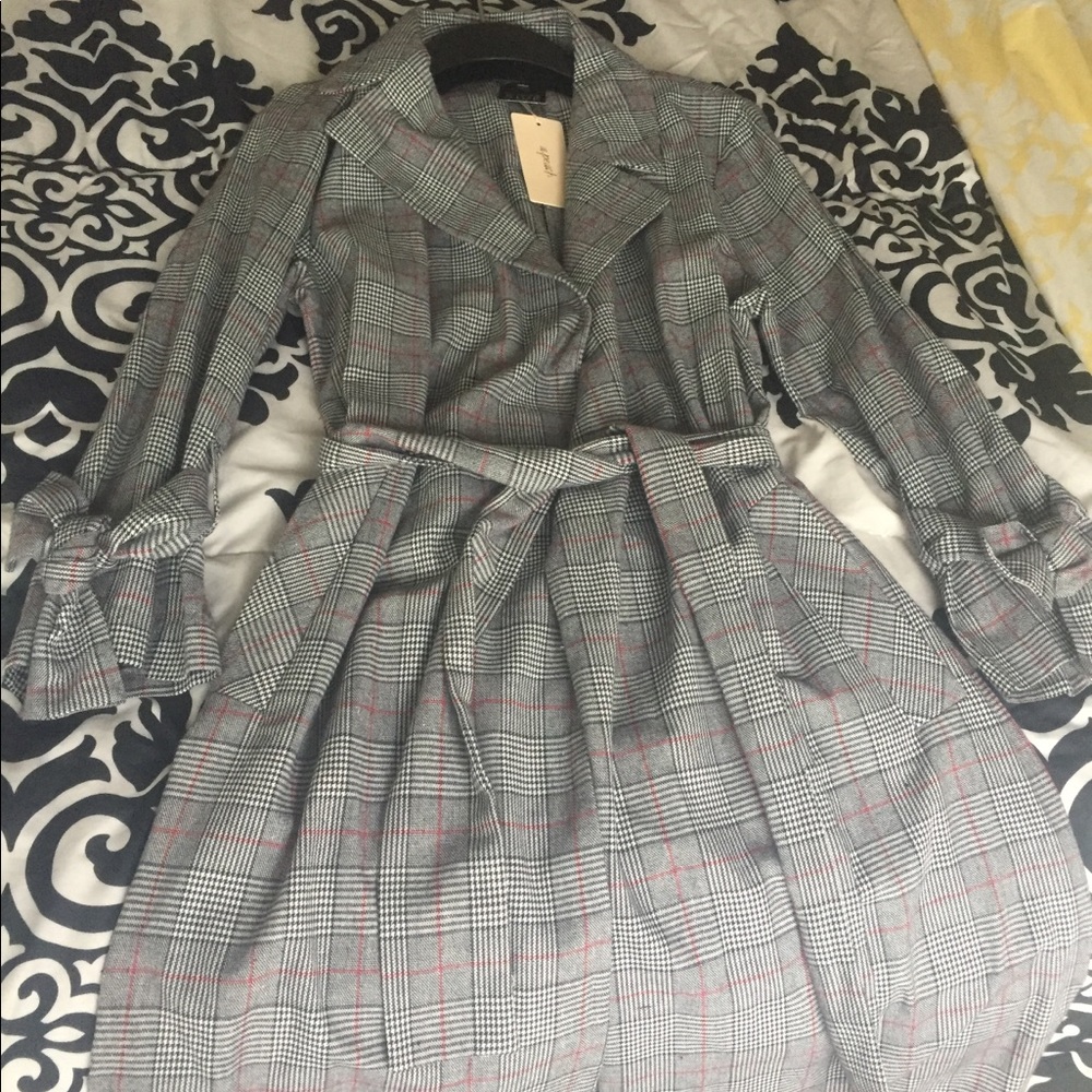 Winter grey, black, an red coat.